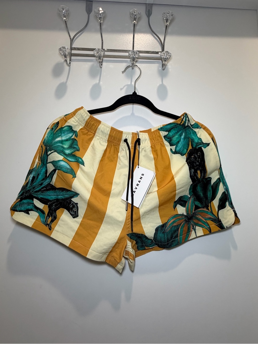 Women's Yellow Stripe Tropical Swim Shorts - Picture 2 of 4